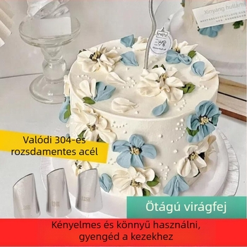 3 darabos sík végű tortadíszítő nyomócső készlet – ötlevelű rózsa, rozsdamentes acél, Unique