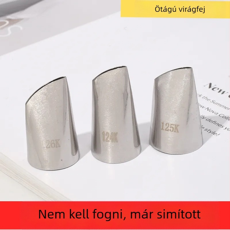 3 darabos sík végű tortadíszítő nyomócső készlet – ötlevelű rózsa, rozsdamentes acél, Unique