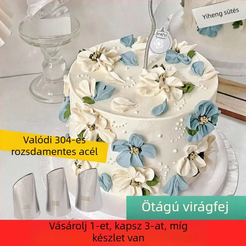 3 darabos sík végű tortadíszítő nyomócső készlet – ötlevelű rózsa, rozsdamentes acél, Unique