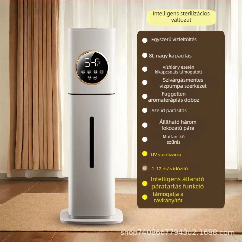 Ultrahangos párásító UV tisztítással, álló modell, 6.1–10 L tartály, távirányító