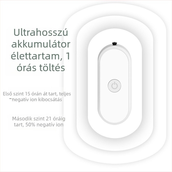 Nyakban hordható levegőtisztító negatív ionokkal, USB tápegységgel, 50 m³/h, 36 dB, alkalmas helyiségekben legfeljebb 10 m²-ig.