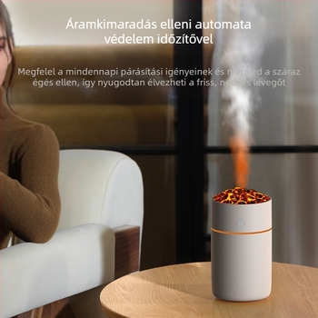 Vulkán-kupa mini USB ultrahangos párásító, otthonra és autóba, 1 gőz kimenet, tartály ≤0,5 L, ideális helyiségekig 10 m²-ig, USB tápegység, 2 W, aromadiffúzor