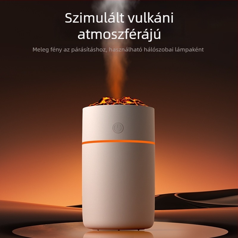 Vulkán-kupa mini USB ultrahangos párásító, otthonra és autóba, 1 gőz kimenet, tartály ≤0,5 L, ideális helyiségekig 10 m²-ig, USB tápegység, 2 W, aromadiffúzor