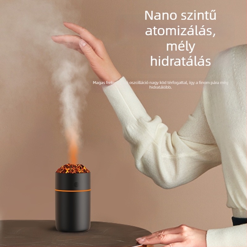 Vulkán-kupa mini USB ultrahangos párásító, otthonra és autóba, 1 gőz kimenet, tartály ≤0,5 L, ideális helyiségekig 10 m²-ig, USB tápegység, 2 W, aromadiffúzor