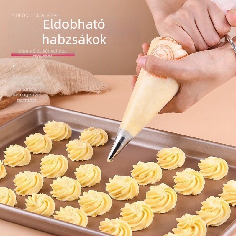 Sűrített nyomózsák készlet - egyszer használatos díszítő tasakok süteményekhez, kekszekhez és krémekhez, otthoni használatra