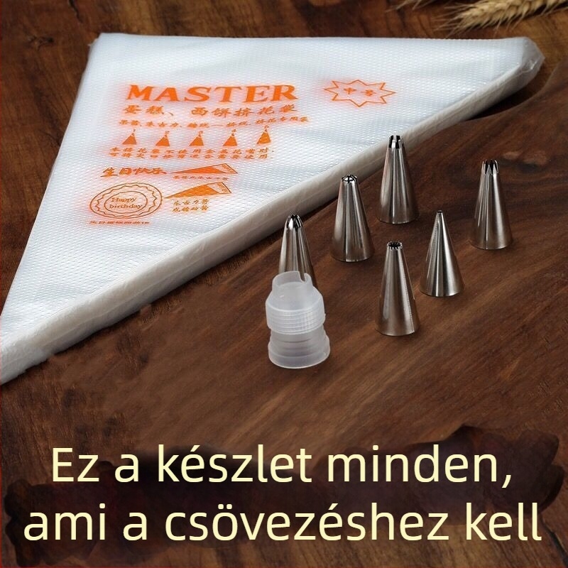 Sűrített nyomózsák készlet - egyszer használatos díszítő tasakok süteményekhez, kekszekhez és krémekhez, otthoni használatra