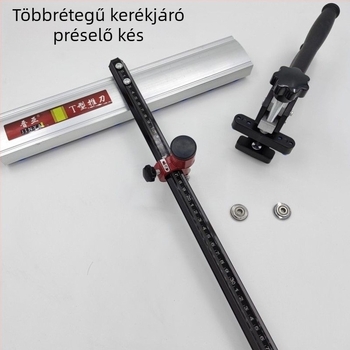 Csempék vágója: nehéz felépítésű, nagy pontosságú kőlemezek vágása, T-típusú toló kés, 3–4 sor kerék, üveg kés