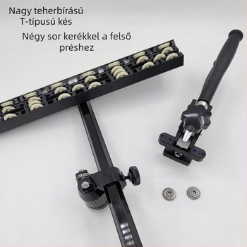 Csempék vágója: nehéz felépítésű, nagy pontosságú kőlemezek vágása, T-típusú toló kés, 3–4 sor kerék, üveg kés