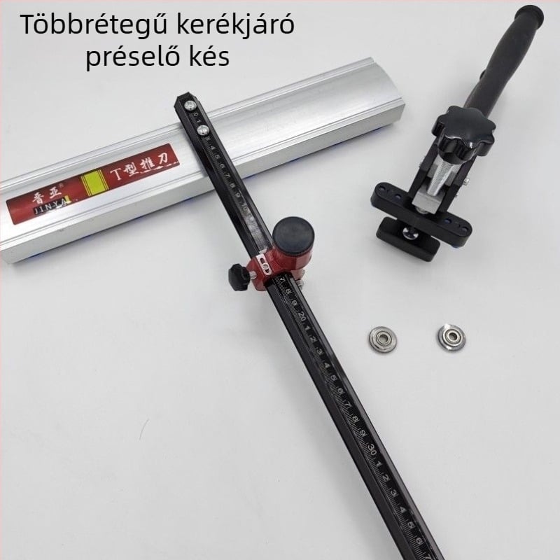 Csempék vágója: nehéz felépítésű, nagy pontosságú kőlemezek vágása, T-típusú toló kés, 3–4 sor kerék, üveg kés