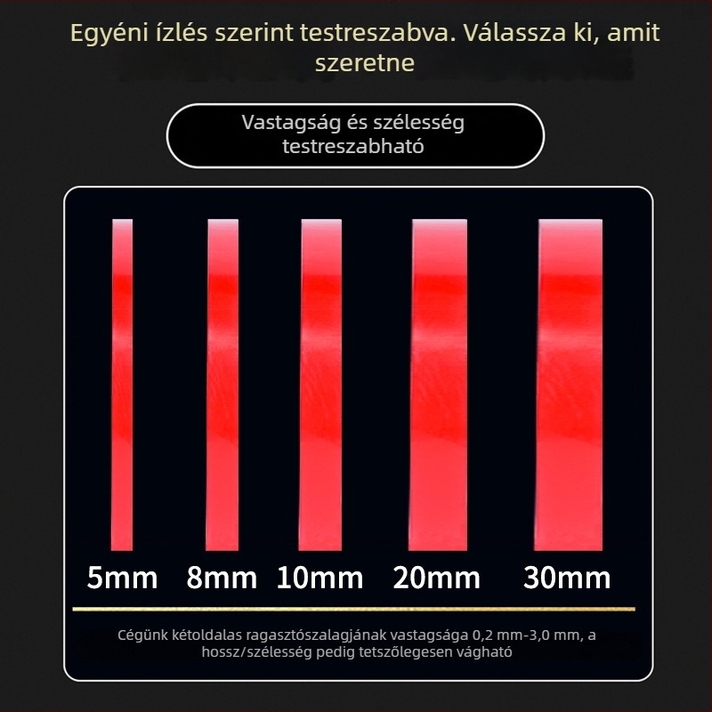 Qihan átlátszó akril kétoldalas ragasztó, 1.5 mm vastagság, üveg élzáró szalag piros kioldófilmmel, erős tapadás