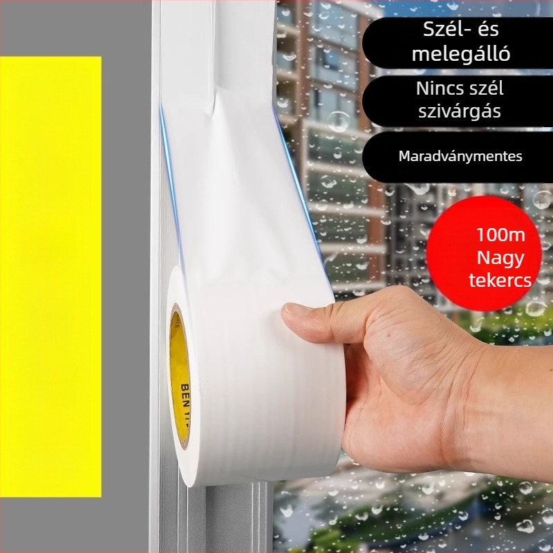 100 m ajtó- és ablakszélvédő tömítőszalag, 48 mm széles, ragasztó nélkül, téli üvegrések szigetelése
