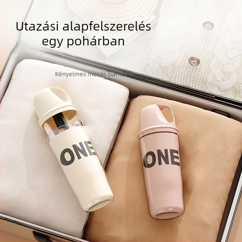 Utazási 3-in-1 higiénés készlet: öblítő pohár, fogkefe és fogkrém tartó – műanyag, logó nyomtatás elérhető, testreszabás