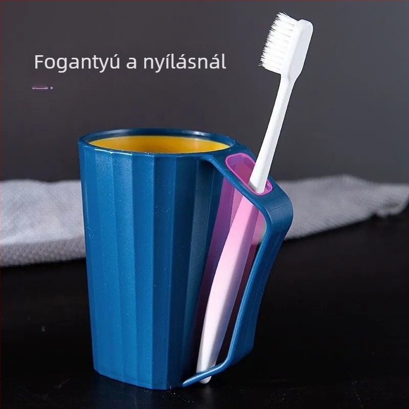 Műanyag pohár fogmosáshoz és szájöblítéshez, fogantyúval, logónyomtatás lehetséges