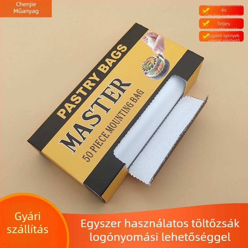 Sütemények díszítő zacskója — egyszer használható, dobozos csomagolásban, HDPE anyagból, csokoládés öntethez, Guangzhou Chenjie
