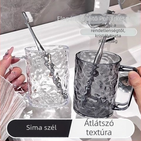Műanyag fogkefés- és öblítő pohár vízhullám mintával, átlátszó, modell 18