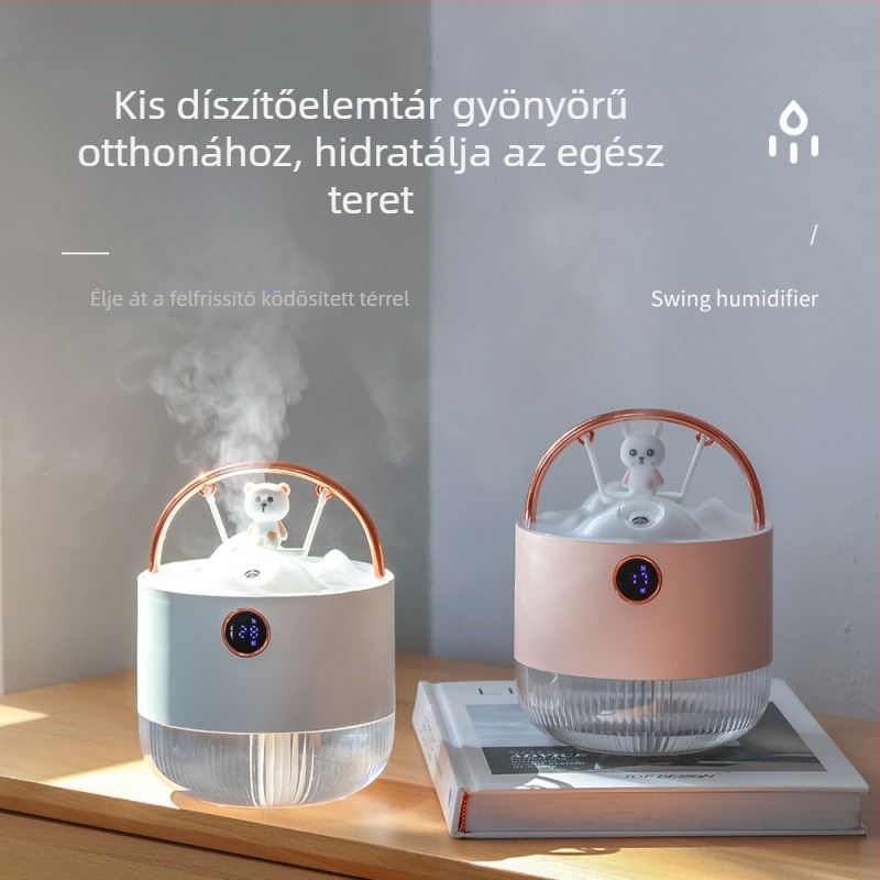 Mini USB asztali párásító éjszakai fénnyel, csendes működés, 0.5–1 L tartály, 2–8 órás időzítő