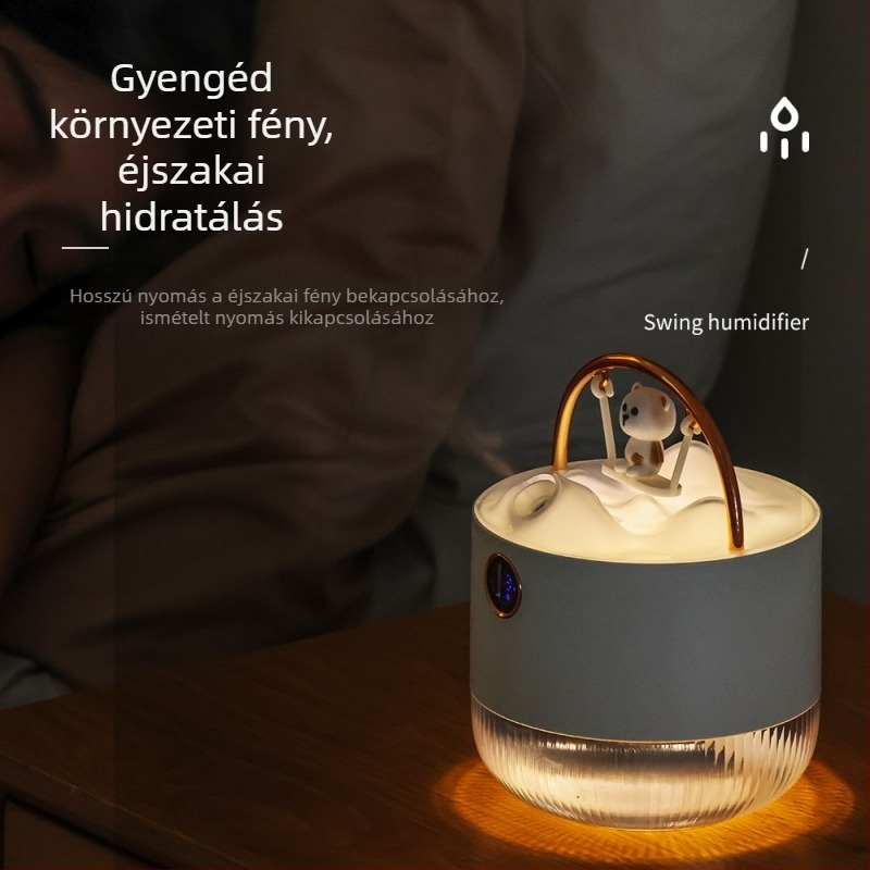 Mini USB asztali párásító éjszakai fénnyel, csendes működés, 0.5–1 L tartály, 2–8 órás időzítő