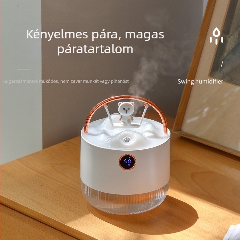 Mini USB asztali párásító éjszakai fénnyel, csendes működés, 0.5–1 L tartály, 2–8 órás időzítő