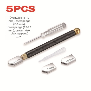 Rolos üvegkés, olajozott rendszerrel, kézben tartott fém üvegcsempe vágó, vágási vastagság 2-6/6-12/12-20 mm