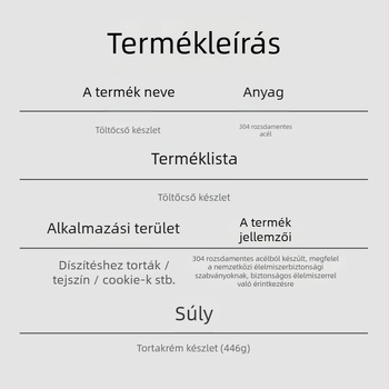 57 darabos 304 rozsdamentes acél díszítőcső készlet sütéshez