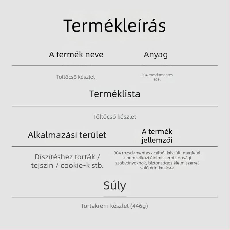 57 darabos 304 rozsdamentes acél díszítőcső készlet sütéshez