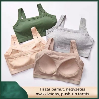 Pamut drót nélküli melltartó négyszögletes dekoltázsú, egyrészes, lógás elleni tartással és push-up hatással, sportmelltartó