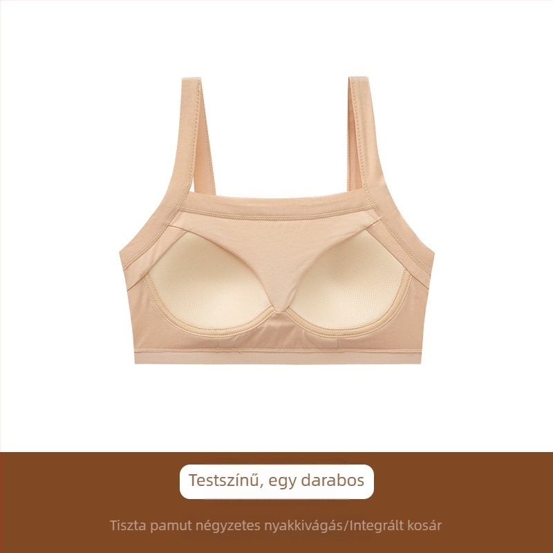 Pamut drót nélküli melltartó négyszögletes dekoltázsú, egyrészes, lógás elleni tartással és push-up hatással, sportmelltartó