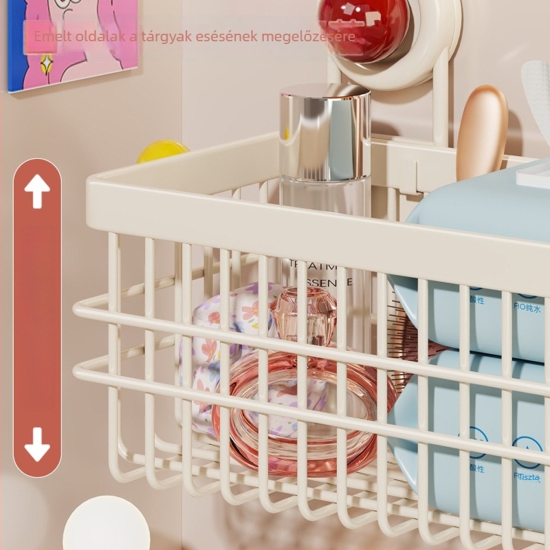 Fürdőszobai falra szerelhető tároló, egy réteg, fúrás nélküli szerelés, teherbírás legfeljebb 1 kg, sütőben lakkozott felület