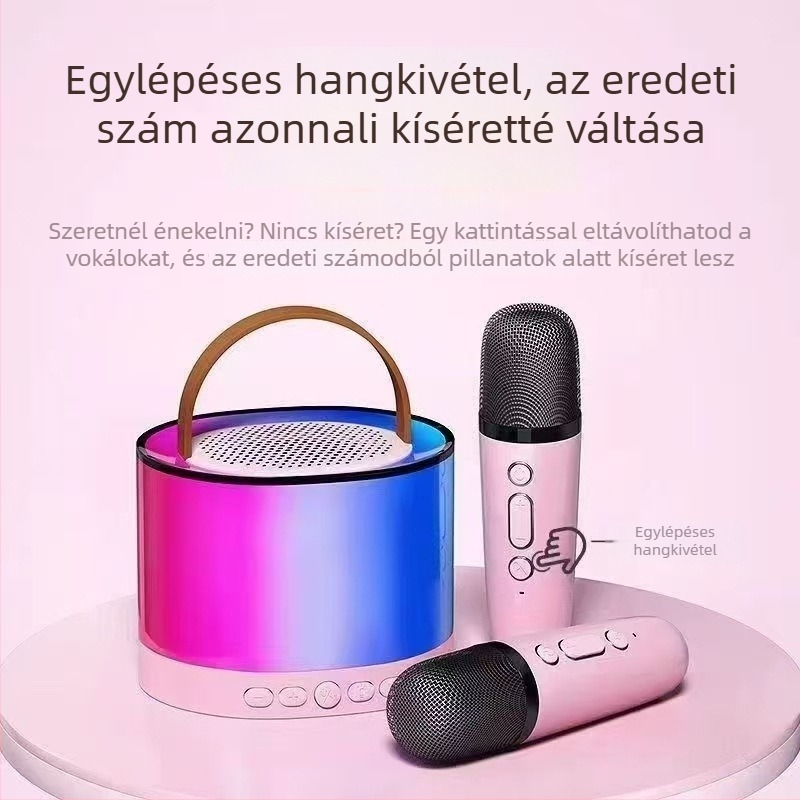 K52 vezeték nélküli karaoké hangfal beépített mikrofonnal – Bluetooth 5.3, beépített akkumulátor 2000–4000 mAh, 2 hangfal, 10W teljesítmény, frekvenciaválasz 100 Hz–20 kHz