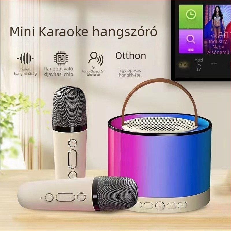 K52 vezeték nélküli karaoké hangfal beépített mikrofonnal – Bluetooth 5.3, beépített akkumulátor 2000–4000 mAh, 2 hangfal, 10W teljesítmény, frekvenciaválasz 100 Hz–20 kHz