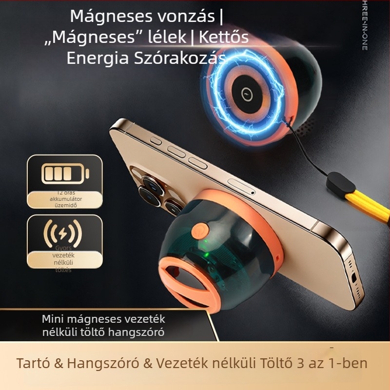 3 az 1-ben mágneses vezeték nélküli Bluetooth hangszóró power bankkal, RGB világítással, Bluetooth 5.3, 4000–6000mAh