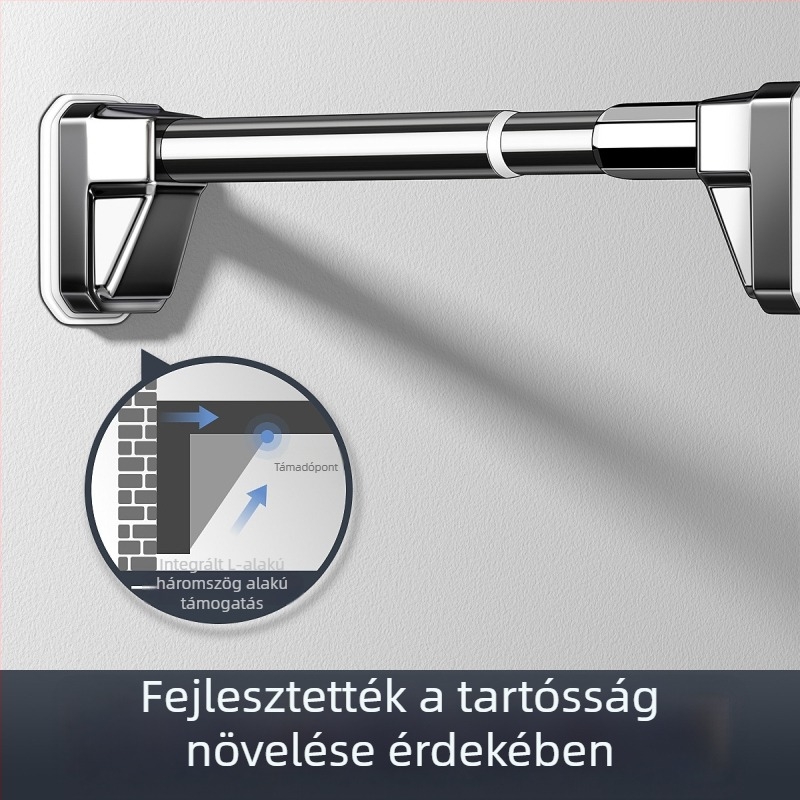 Rozsdamentes acélból készült teleszkópos oldalsó rögzítésű fürdőszobai ruhaszárító rúd, fúrás nélkül, fix, egyenes