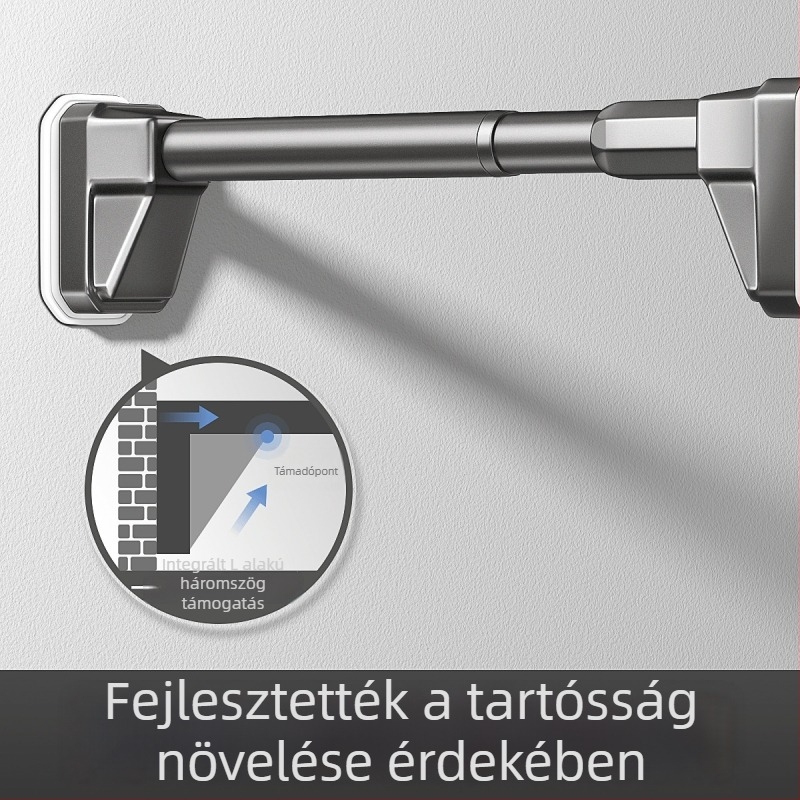 Rozsdamentes acélból készült teleszkópos oldalsó rögzítésű fürdőszobai ruhaszárító rúd, fúrás nélkül, fix, egyenes