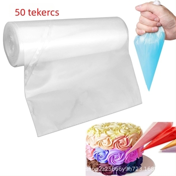 50 darab egyszer használatos vastagított díszítő tasakok készlet, süteményformákkal és sütőeszközökkel (PE)