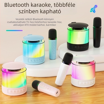 K19 hordozható karaoke hangszóró mikrofonnal, Bluetooth mini hangszóró subwooferrel otthoni és kültéri énekléshez