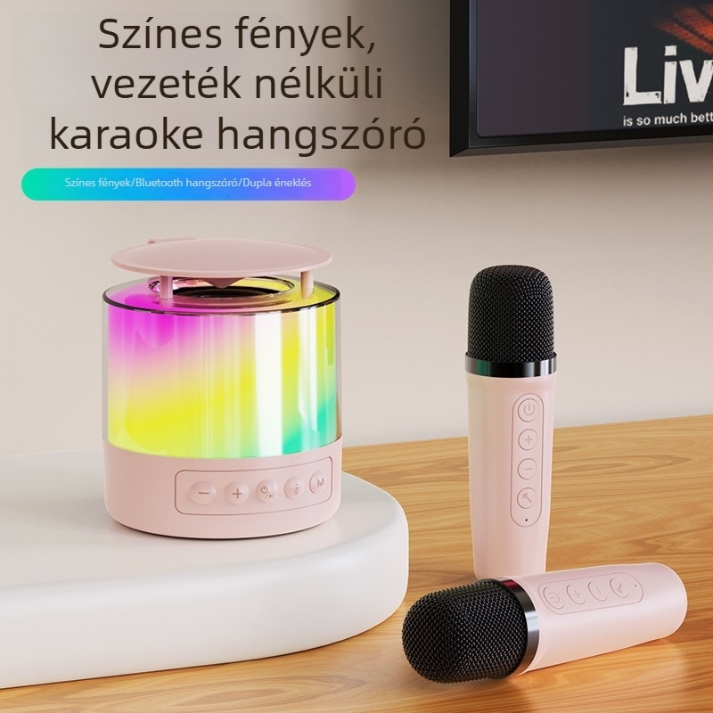K19 hordozható karaoke hangszóró mikrofonnal, Bluetooth mini hangszóró subwooferrel otthoni és kültéri énekléshez