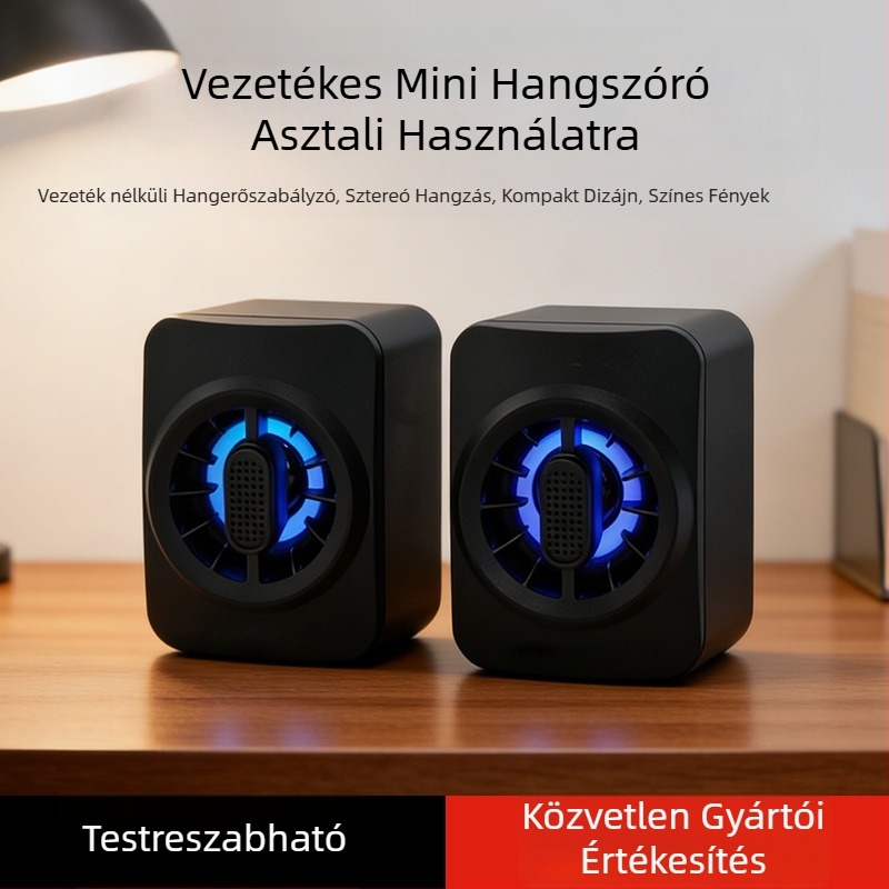 Kábeles asztali hangrendszer otthoni használatra, USB-s 2.0 sztereó hangszórók, multimediás mélyhang, színes dizájn, 360° hangzás