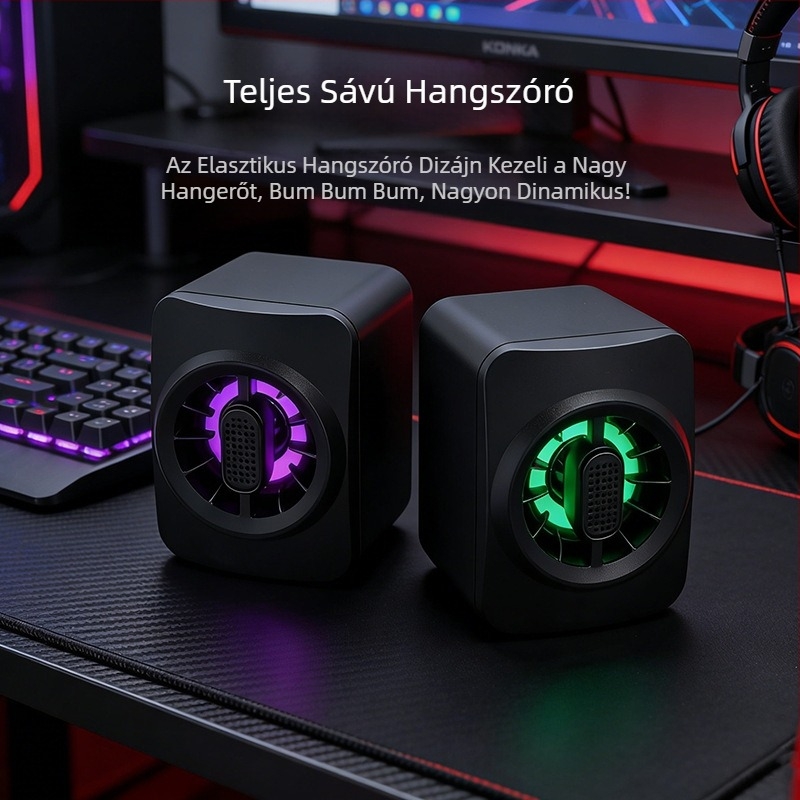 Kábeles asztali hangrendszer otthoni használatra, USB-s 2.0 sztereó hangszórók, multimediás mélyhang, színes dizájn, 360° hangzás
