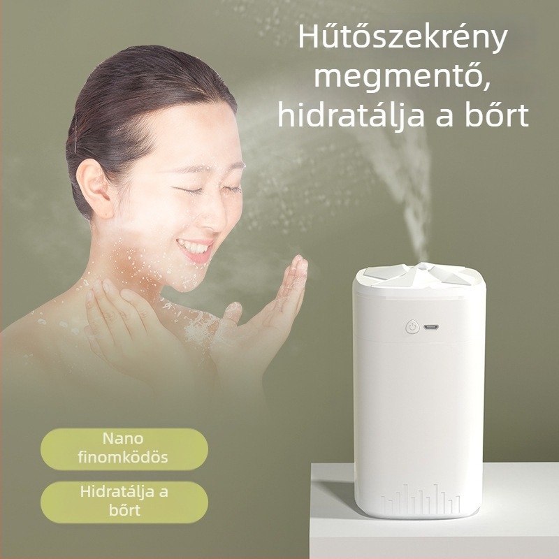 Otthoni és autóban használható aromadiffúzoros párásító éjszakai fénnyel, USB tápegység, 0,5 L tartály, 1 gőznyílás, csendes működés, helyiségek maximum 10 m²-ig