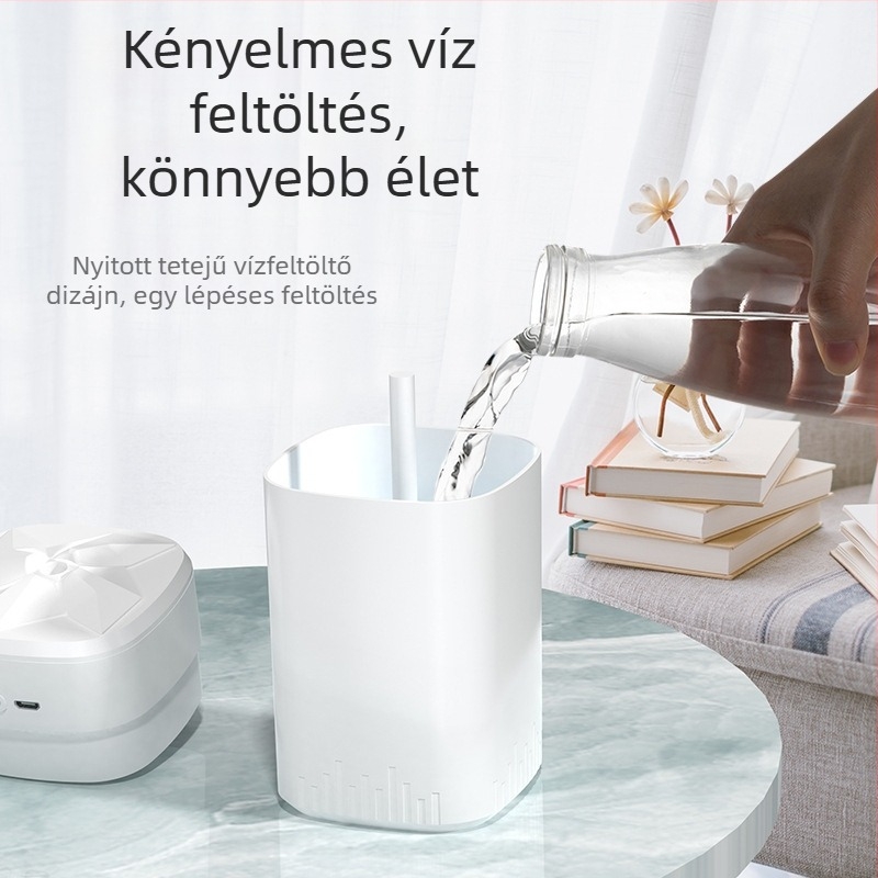 Otthoni és autóban használható aromadiffúzoros párásító éjszakai fénnyel, USB tápegység, 0,5 L tartály, 1 gőznyílás, csendes működés, helyiségek maximum 10 m²-ig