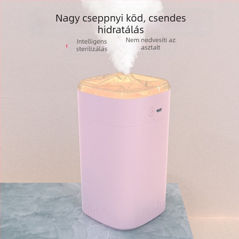 Otthoni és autóban használható aromadiffúzoros párásító éjszakai fénnyel, USB tápegység, 0,5 L tartály, 1 gőznyílás, csendes működés, helyiségek maximum 10 m²-ig