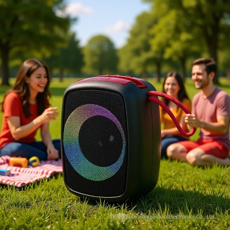 Hordozható vezeték nélküli Bluetooth hangszóró RGB világítással és mély hanggal