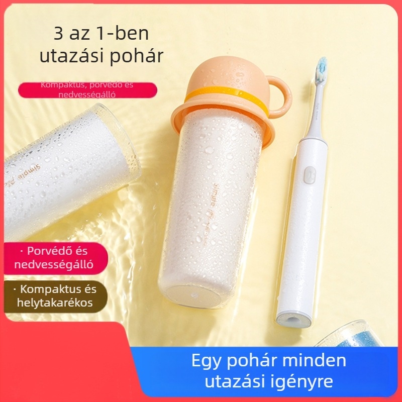 Leban utazó 3-in-1 fogkefés pohárkészlet – műanyag, logó nélküli, nem importált
