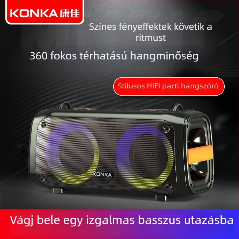K9 hordozható Bluetooth hangszóró – retró fa design, beépített akkumulátor, kültéri használatra, szubwoofer