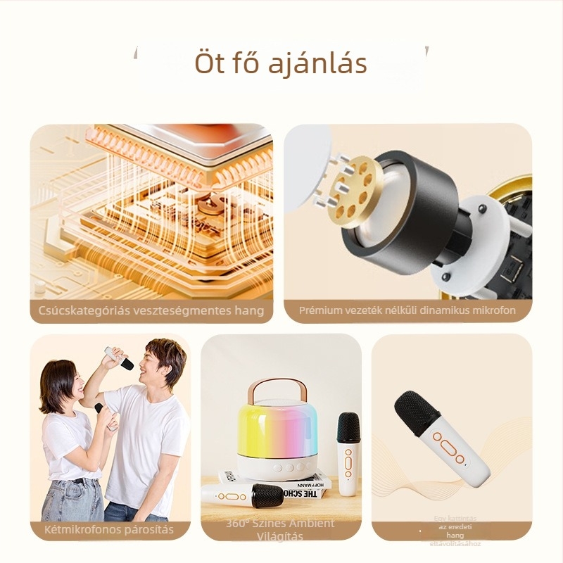 Bluetooth karaoke hangszóró vezeték nélküli mikrofonnal, karaoke funkció, virtuális surround hangzás, MP3 lejátszás TF kártyával 32GB-ig