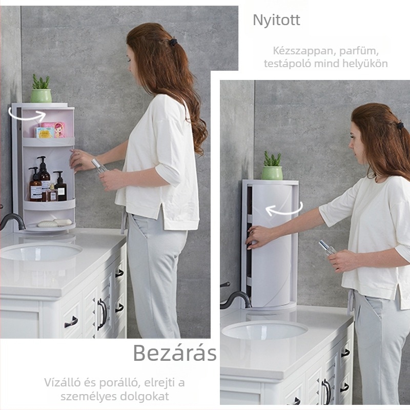 Falra szerelhető forgó tároló, 3 rétegű ABS anyagból, skandináv stílusú, konyha és fürdőszobára