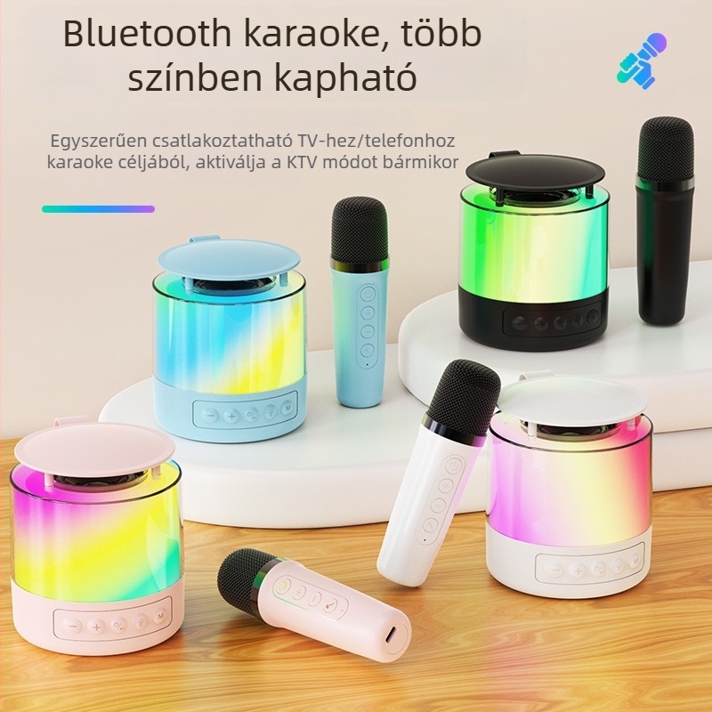 K19 mini karaoke hangszóró mikrofonnal, Bluetooth, otthoni használatra és KTV-hez, kültéri énekléshez, mélyhangszóró