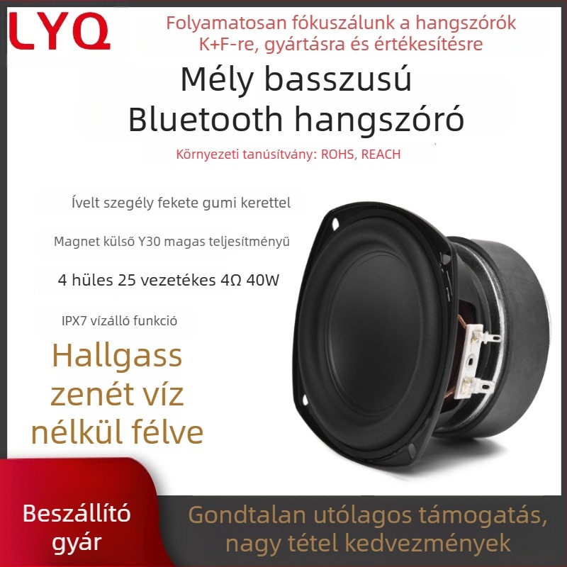 Kültéri IPX7 vízálló hangszóró, 4 Ω impedancia, 40 W teljesítmény, külső mágneses áramkör, diafragma nem papírból készült