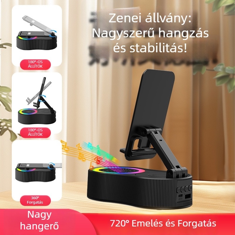 Három az egyben telefon-tartó, Bluetooth hangszóró és power bank - beépített akkumulátor 1200-2000mAh, Bluetooth 5.3, 10 m hatótávolság
