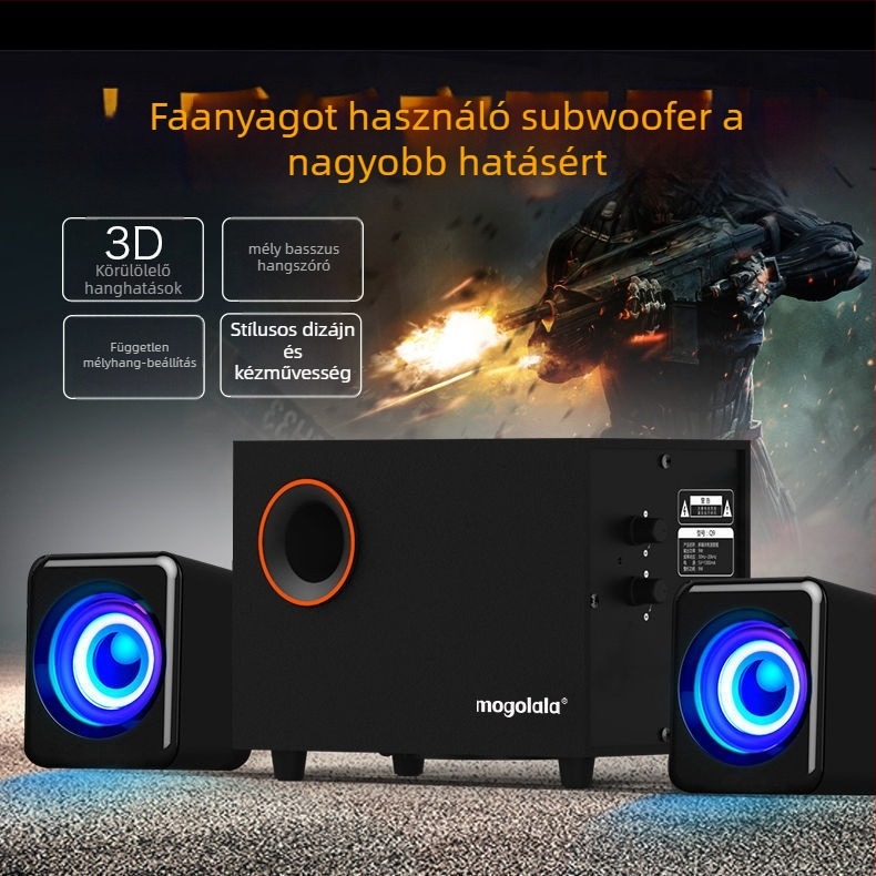 Q9 2.1 számítógépes hangfal subwooferrel, Bluetooth, USB táplálás, MP3 lejátszás, 3D surround